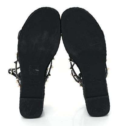 Valentino Garavani Calfskin Rockstud Ankle Strap Torchon Espadrille Caged 25/95mm Wedge Sandals 40 Black 6 of 9