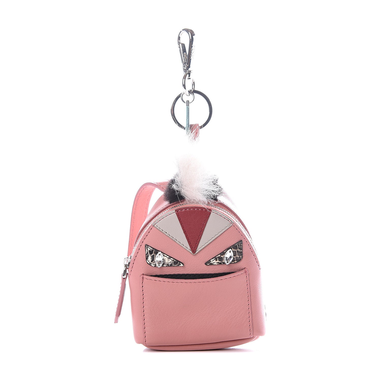 Vitello Dolce Elaphe Crystal Nutria Fox Fur Monster Eyes Mini Backpack Charm Bois de Rose Black Multicolor