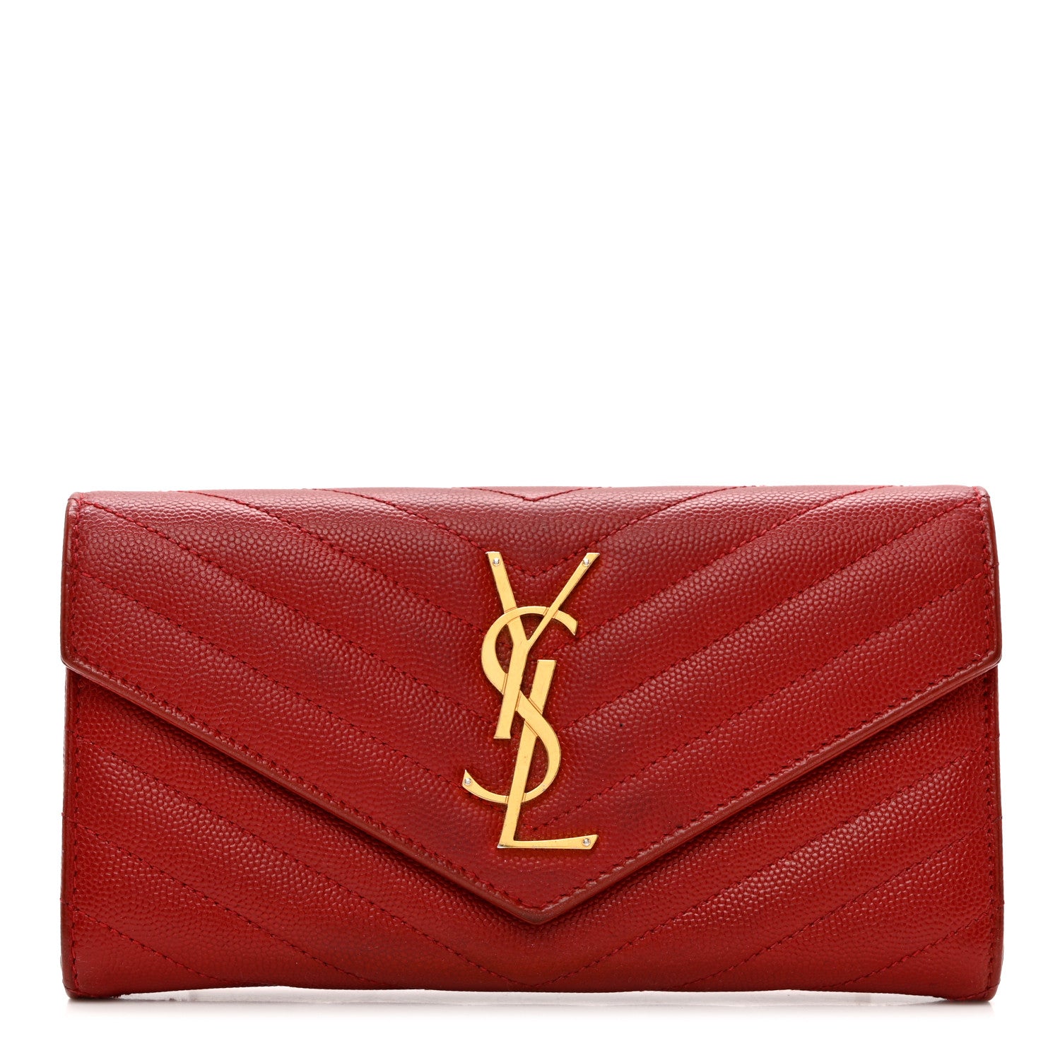 Saint Laurent Grain De Poudre Matelasse Chevron Monogram Flap Wallet Red 1 of 8