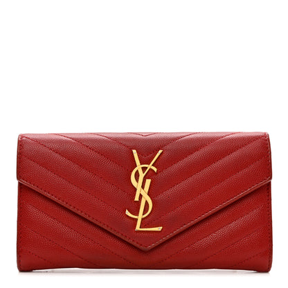 Saint Laurent Grain De Poudre Matelasse Chevron Monogram Flap Wallet Red 1 of 8