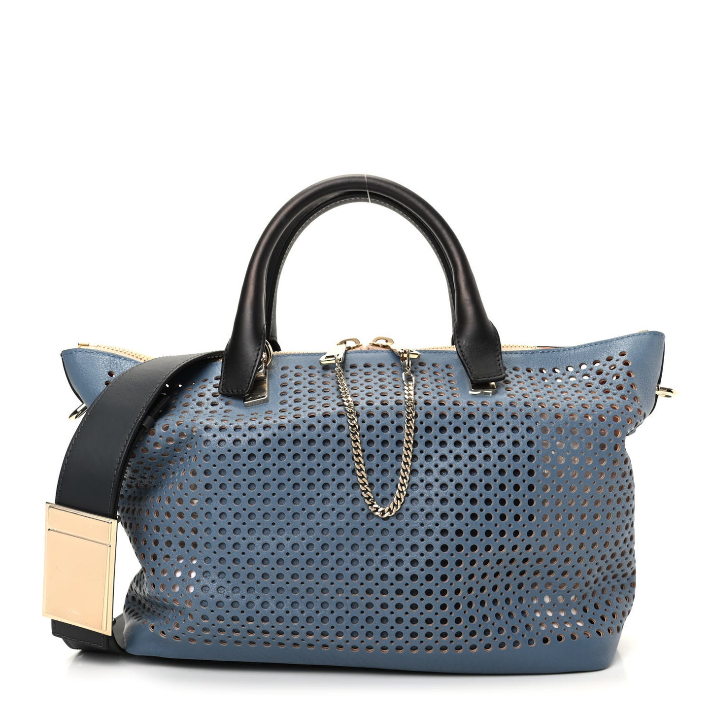 Calfskin Sheepskin Perforated Medium Baylee Tote Blue