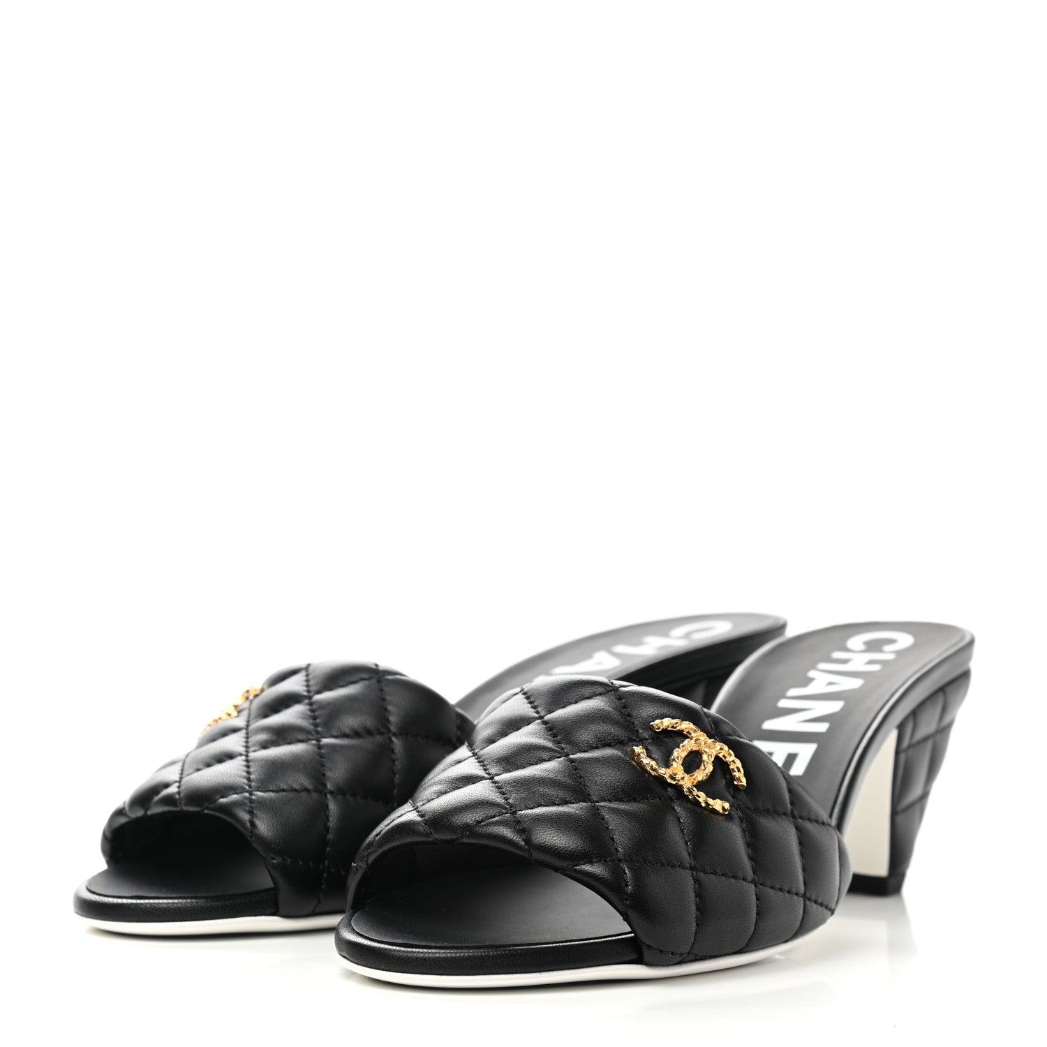Chanel Lambskin Quilted Textured CC Mules 38 Black 3 of 9