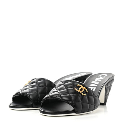 Chanel Lambskin Quilted Textured CC Mules 38 Black 3 of 9