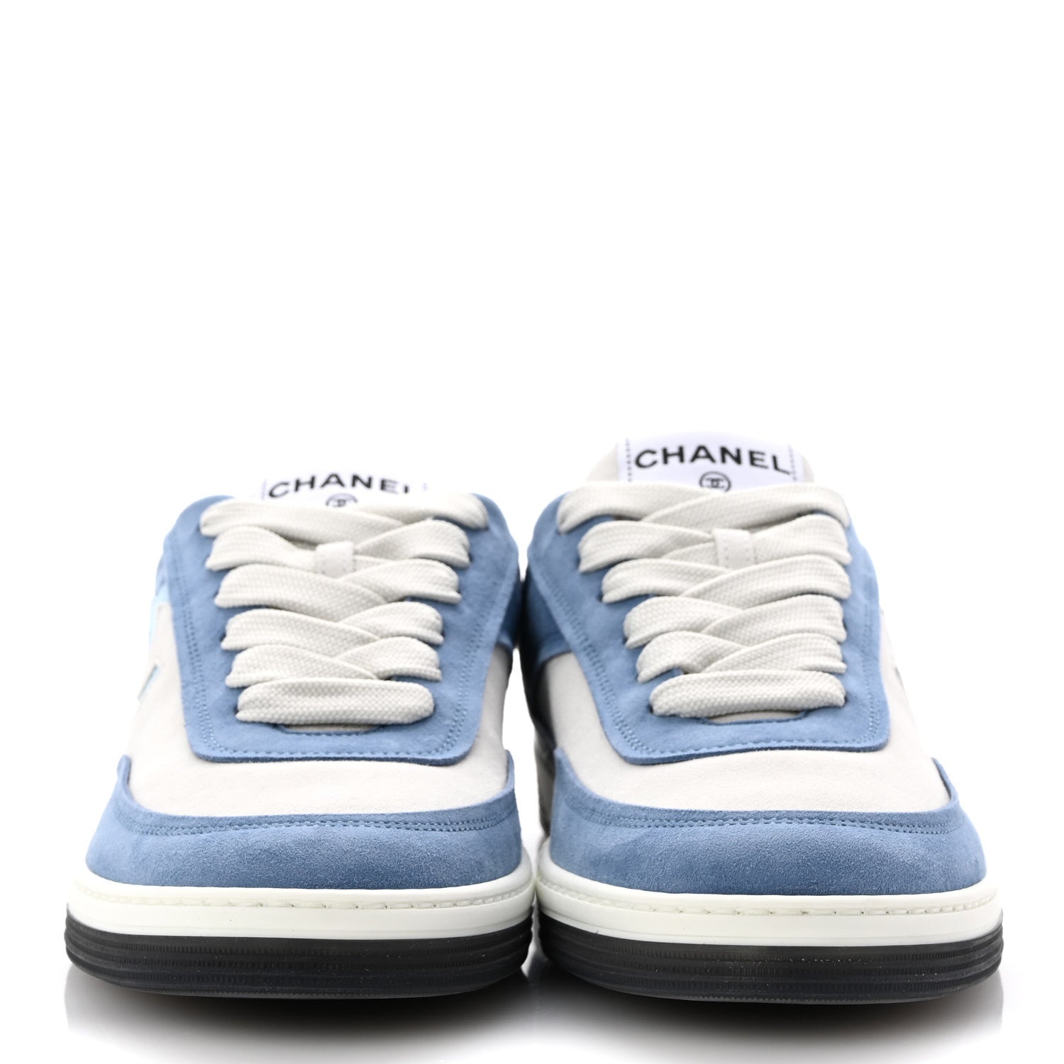 Chanel Suede Kidskin Womens CC Sneakers 39 White Blue 3 of 10