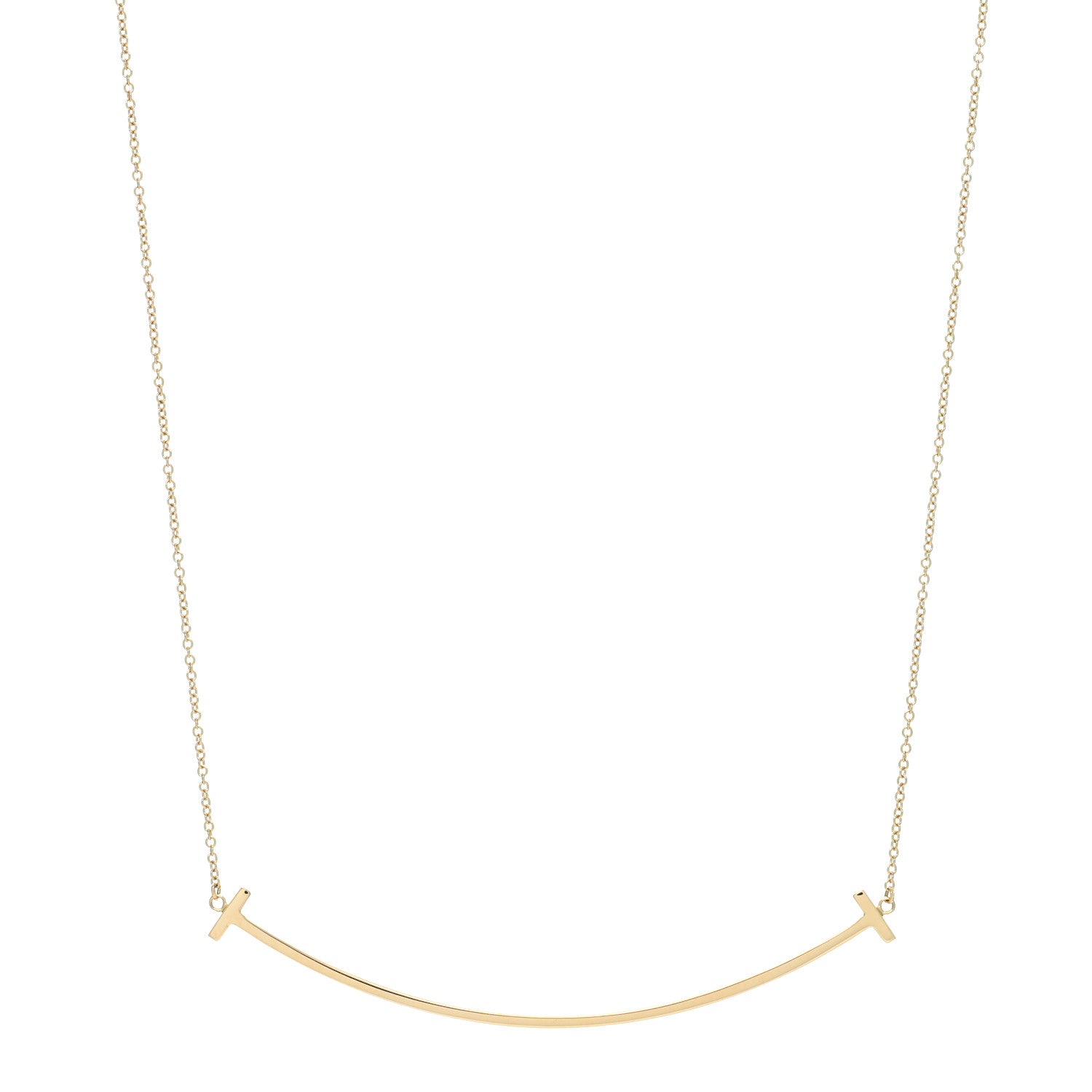 Tiffany 18K Yellow Gold Large T Smile Pendant Necklace 1 of 4
