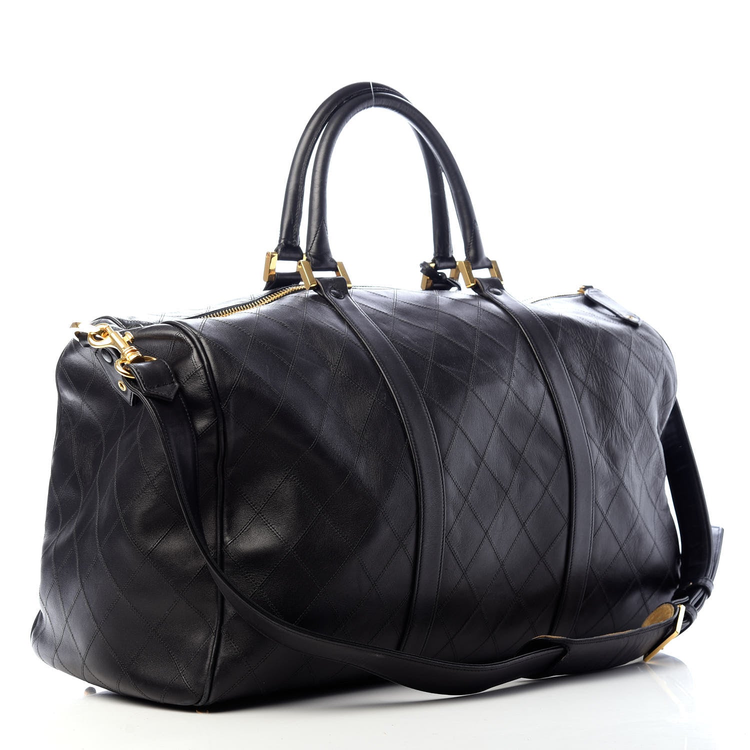 Chanel Calfskin Diamond Stitched Duffle Bag Black 2 of 9