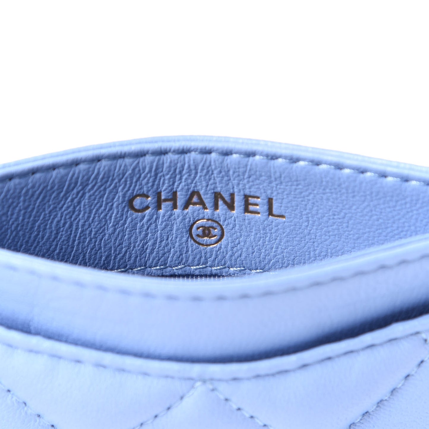 Lambskin Quilted Card Holder Light Blue