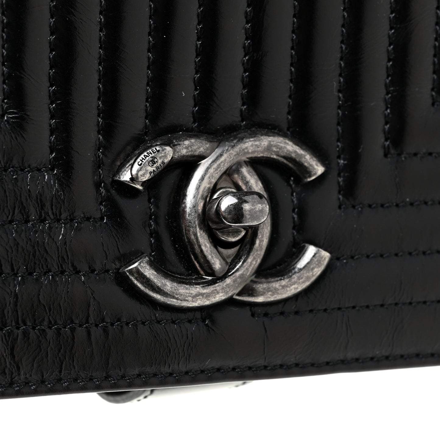 Glazed Calfskin Quilted Medium Korean Garden Flap Black