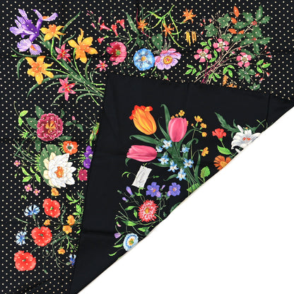 Gucci Silk Twill Flora Stars Square Scarf Black 2 of 3