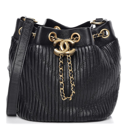Chanel Iridescent Crumpled Calfskin Coco Pleats Small Drawstring Bag Black 1 of 9
