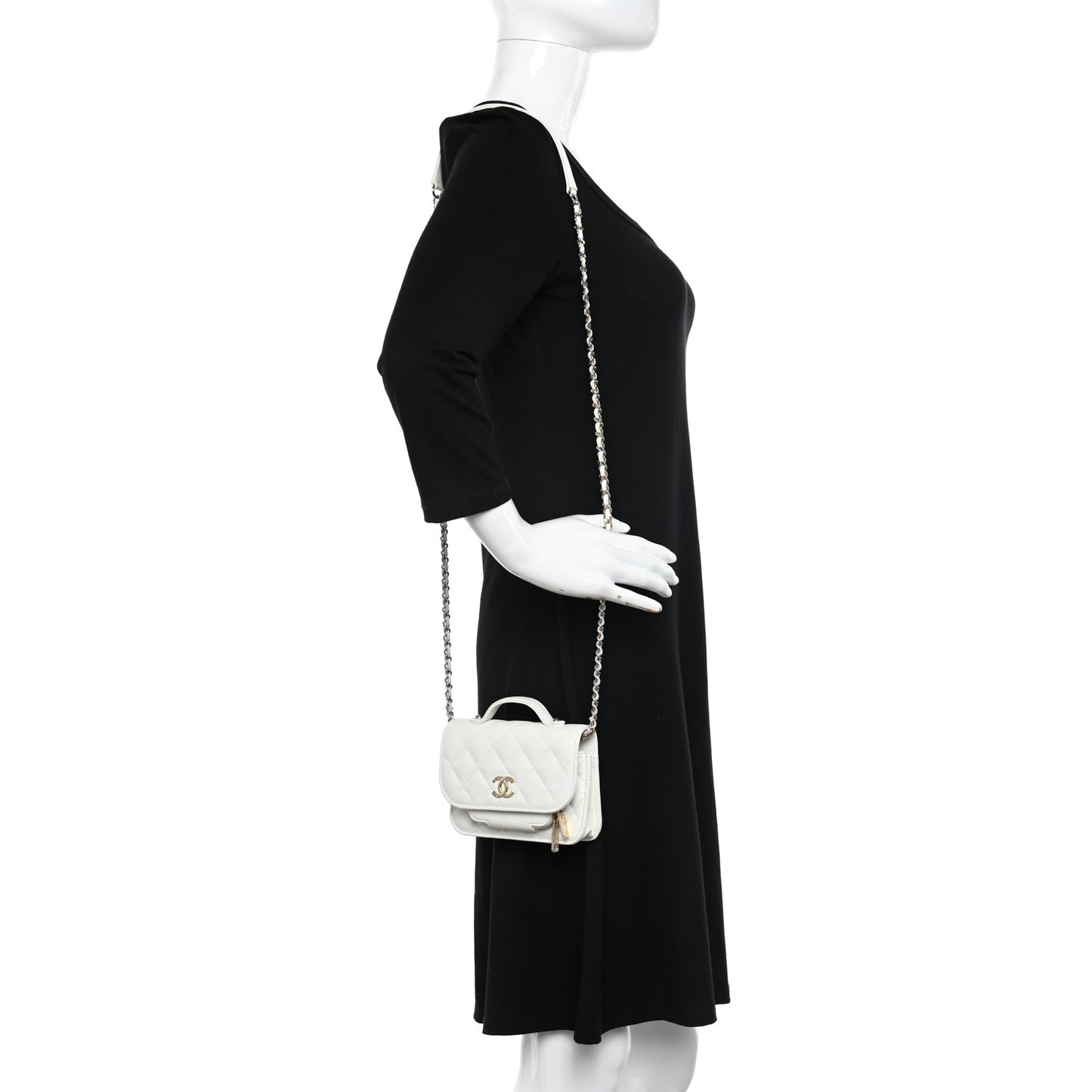 Caviar Quilted Business Affinity Clutch With Chain Flap White