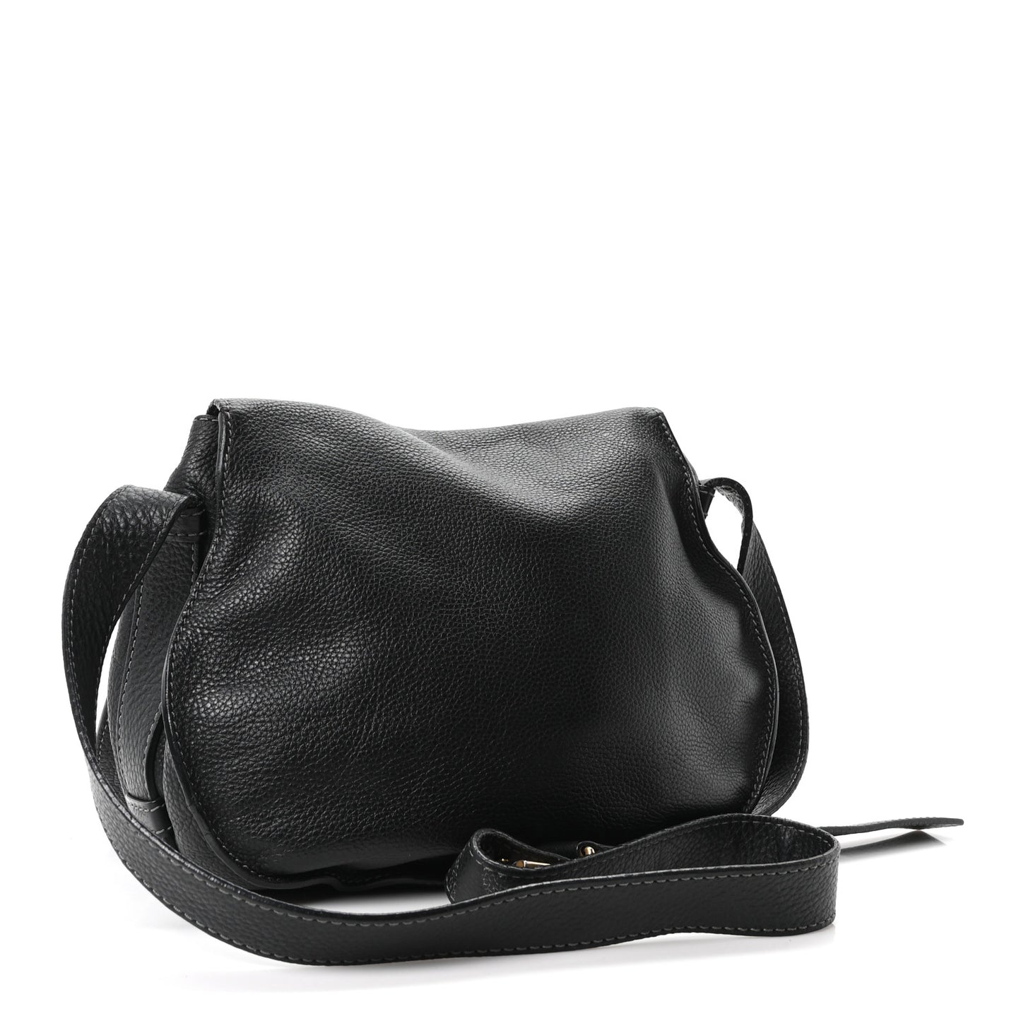Grained Calfskin Medium Marcie Saddle Bag Black
