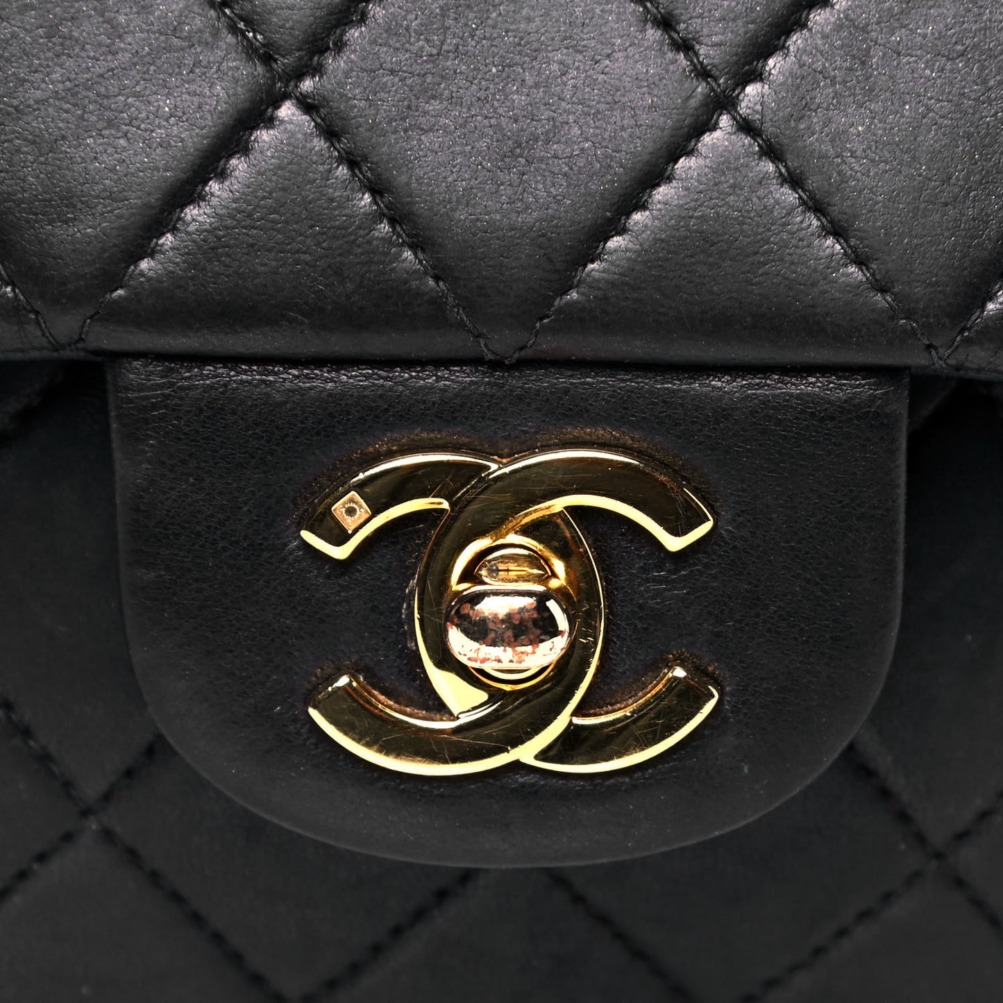 Lambskin Quilted Medium Double Flap Black