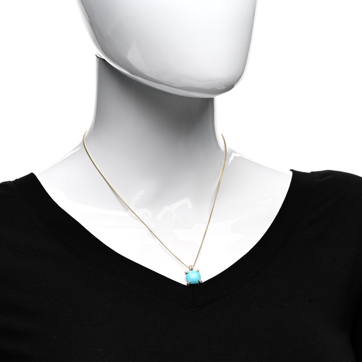 18K Yellow Gold Diamond Turquoise 11mm Chatelaine Pendant Necklace