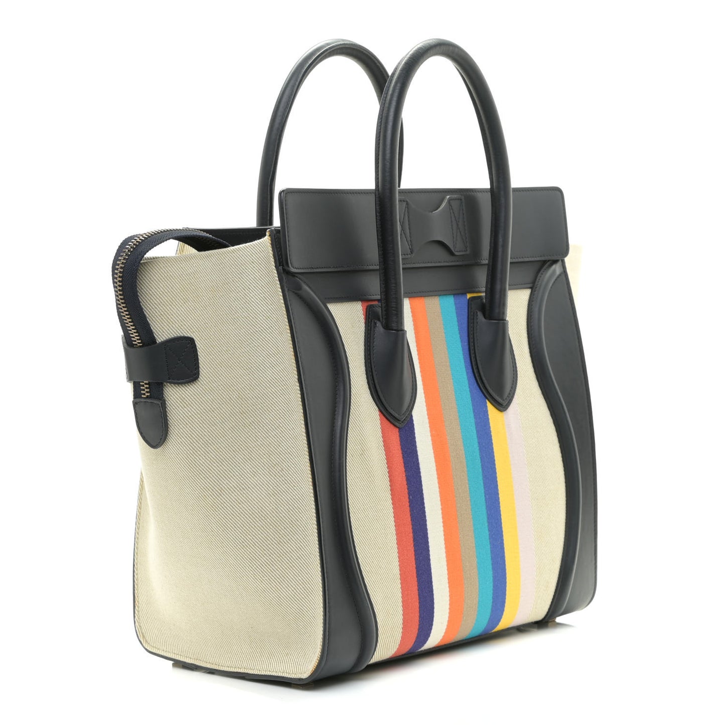 Smooth Calfskin Striped Canvas Mini Luggage Multicolor