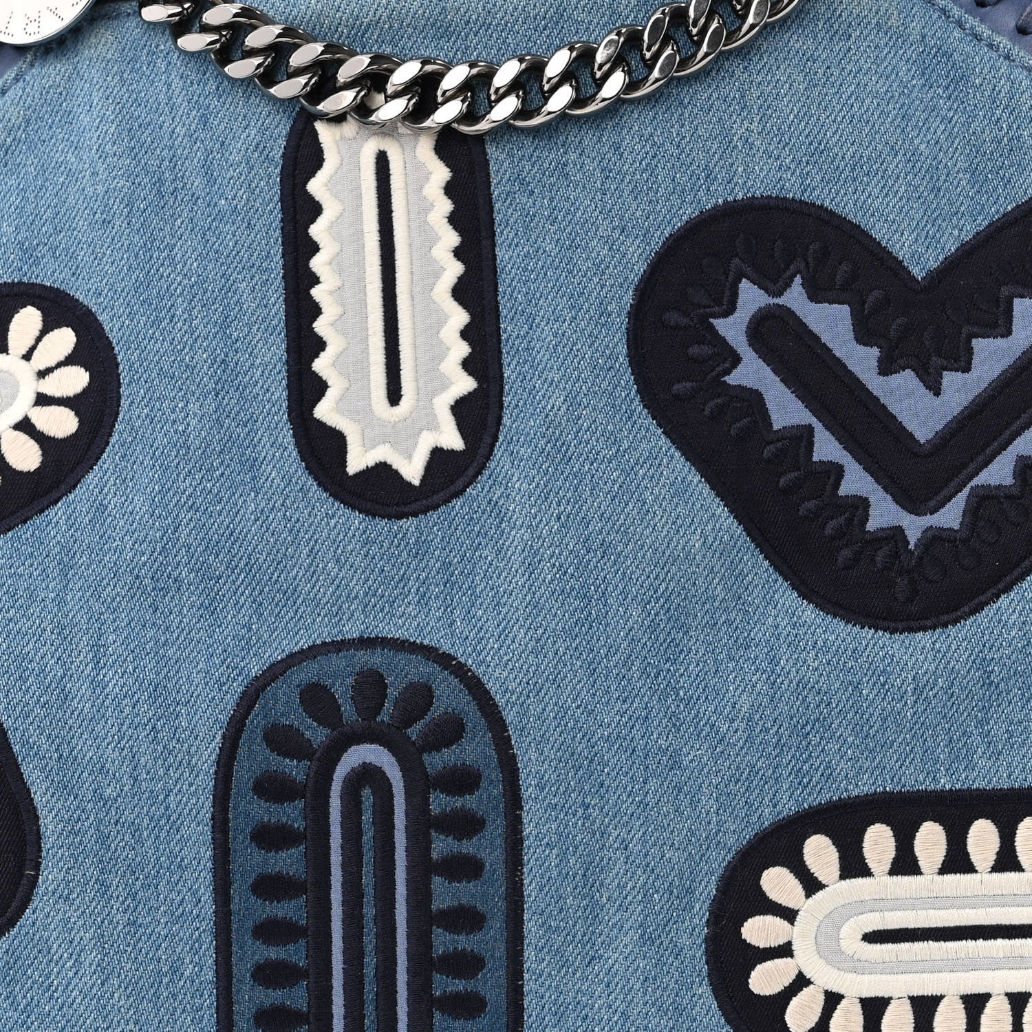Stella McCartney Eco Denim Embroidered Zigarette Falabella Fold Over Tote Blue 8 of 11