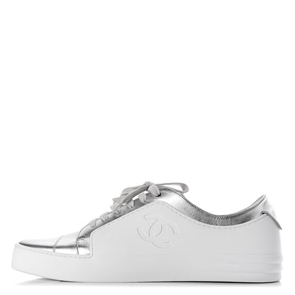 Chanel Iridescent Goatskin Mens Sneakers 45 White Silver 1 of 9