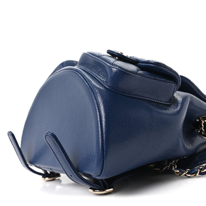 Chanel Shiny Caviar Quilted Medium Duma Pockets Drawstring Backpack Dark Blue 10 of 10
