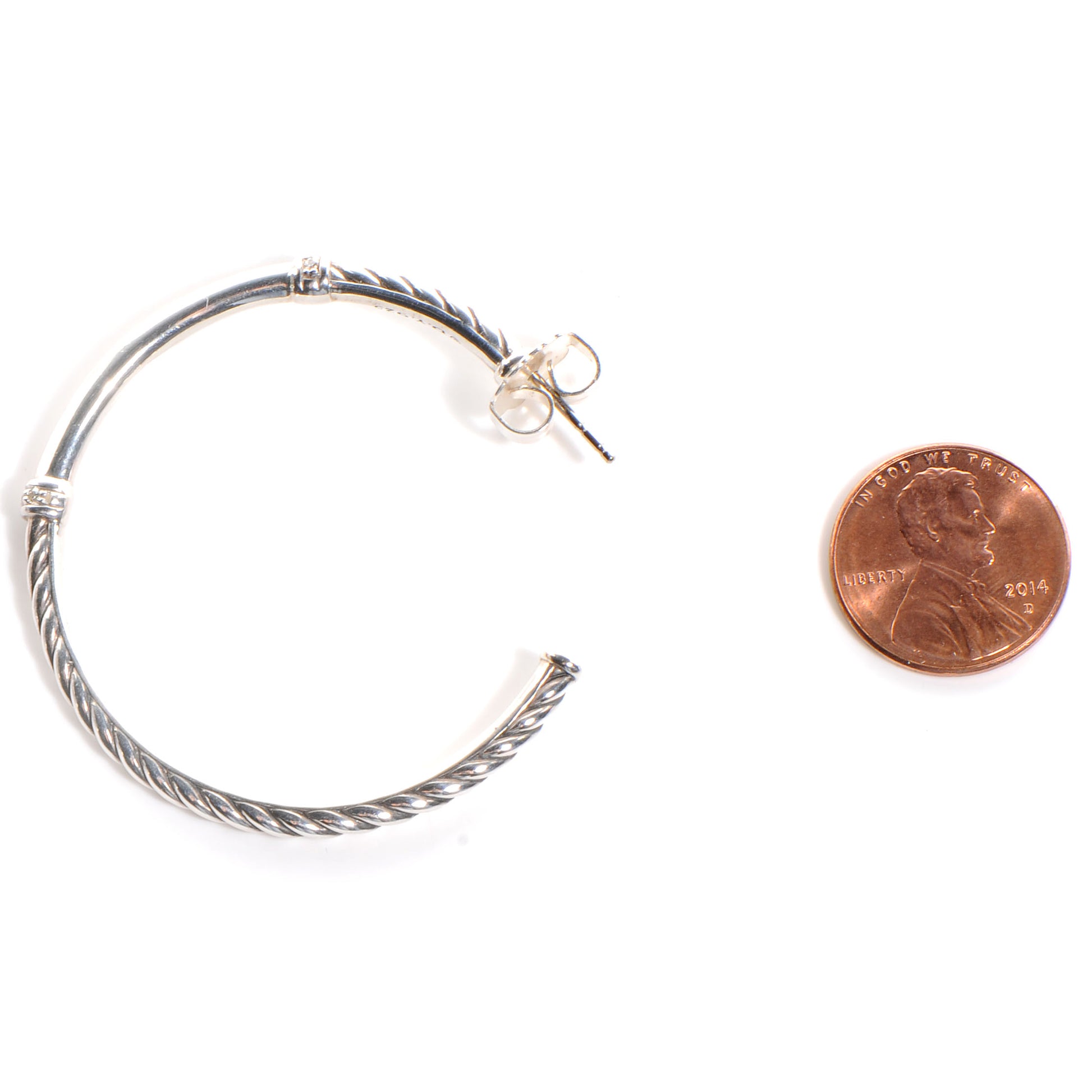 David Yurman Sterling Silver and Pave Diamonds Medium Metro Hoop Earrings 2 of 5