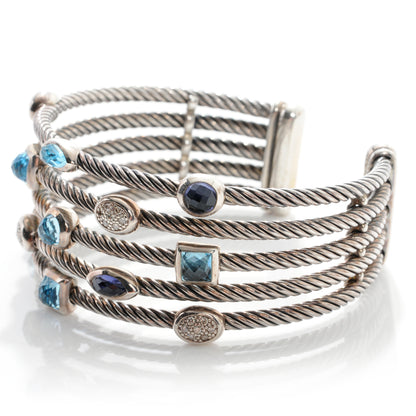 David Yurman Sterling Silver Diamond Blue Topaz Iolite Confetti Five Row Bracelet 5 of 7