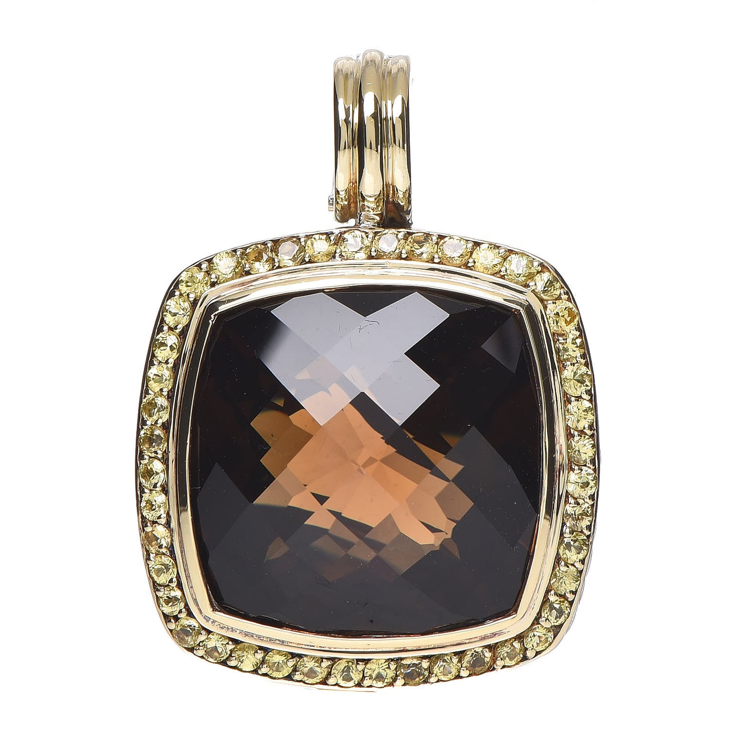 Sterling Silver 18K Yellow Gold Yellow Sapphire Smoky Quartz 20mm Albion Enhancer Pendant
