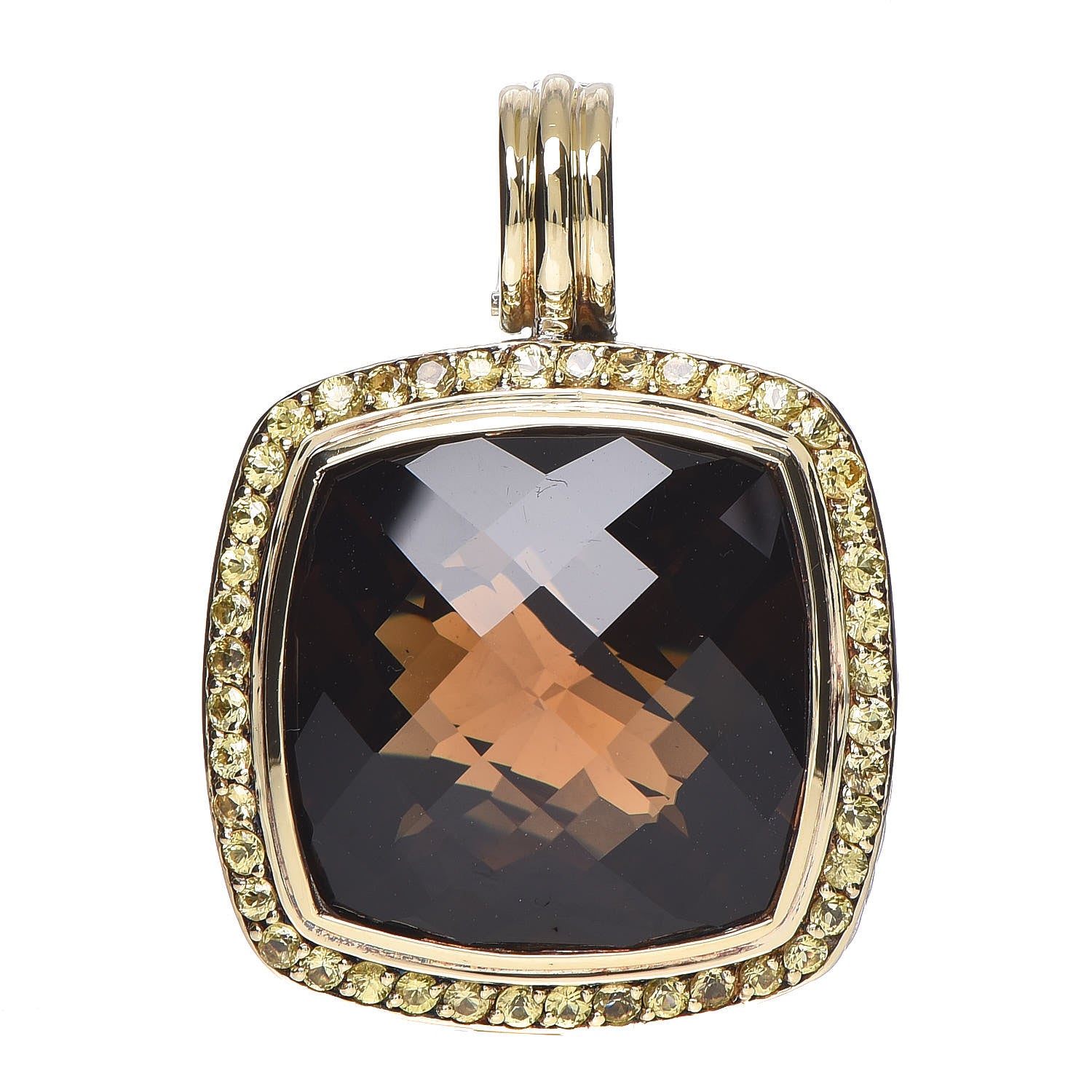 David Yurman Sterling Silver 18K Yellow Gold Yellow Sapphire Smoky Quartz 20mm Albion Enhancer Pendant 1 of 3