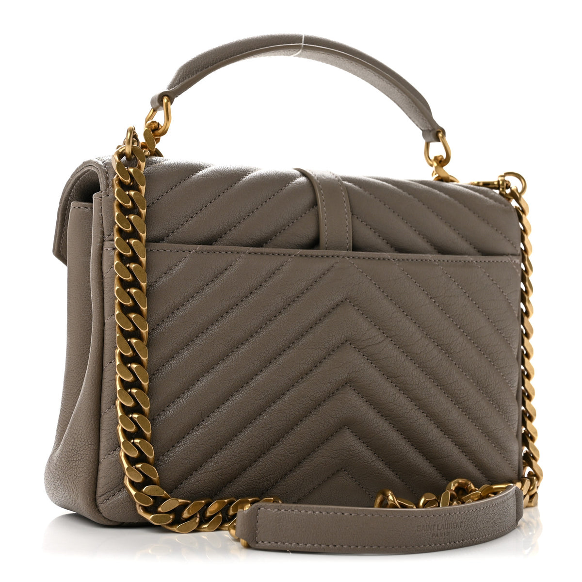Sheepskin Matelasse Chevron Monogram Medium College Bag Greyish Brown