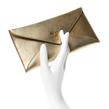 Prada Saffiano Metal Envelope Wallet Platino 2 of 10