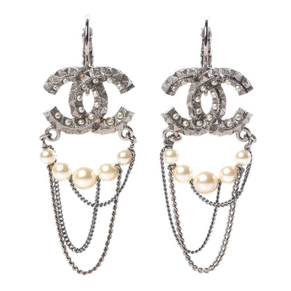 Chanel Spike Pearl Chain CC Drop Earrings Light Gold 1 of 4
