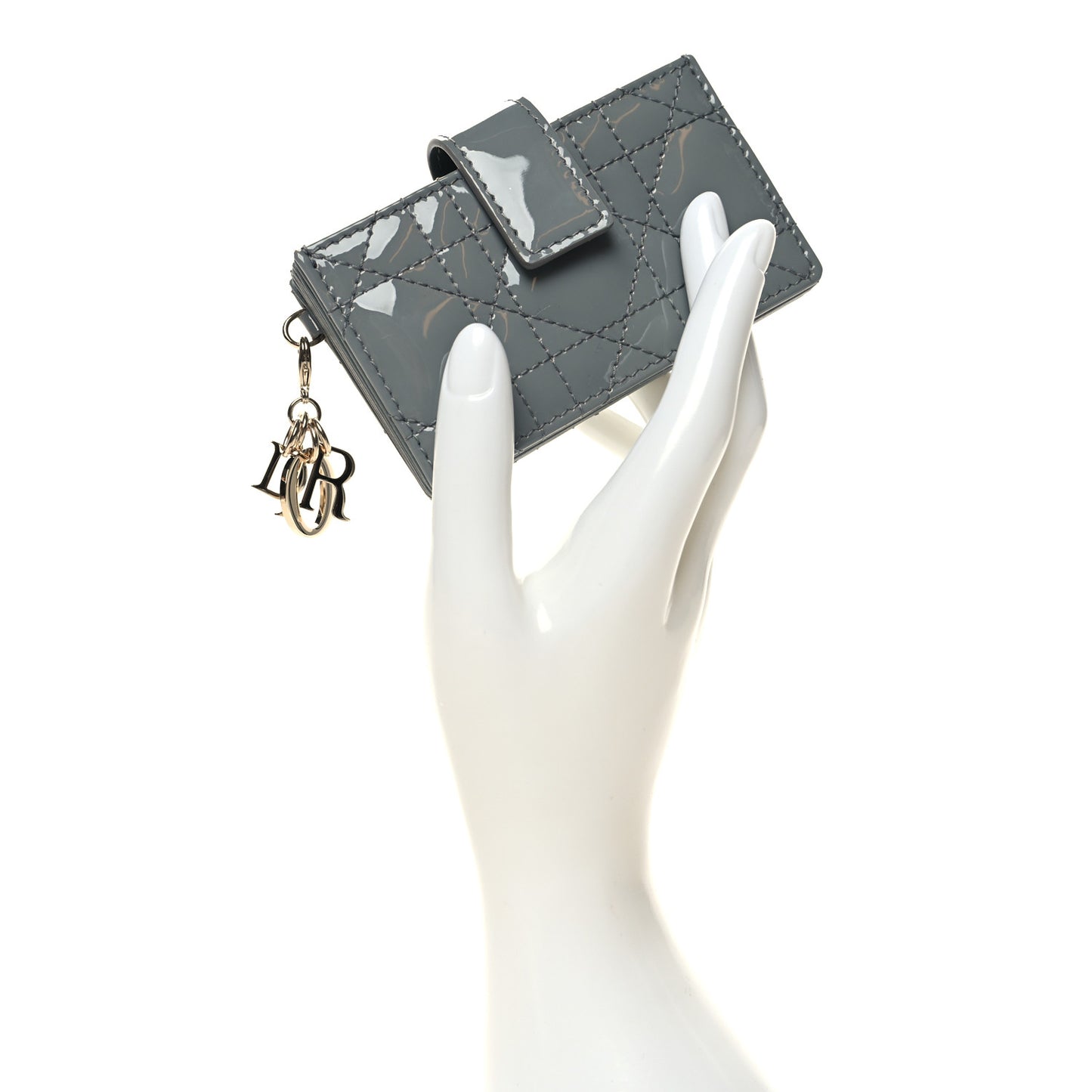 Patent Cannage Lady Dior 5 Gusset Card Holder Grey Stone
