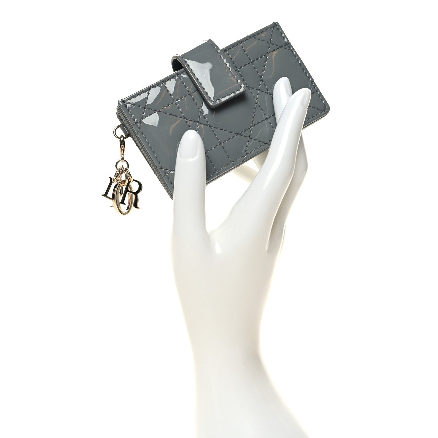 Christian Dior Patent Cannage Lady Dior 5 Gusset Card Holder Grey Stone 2 of 9