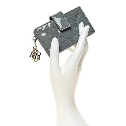 Christian Dior Patent Cannage Lady Dior 5 Gusset Card Holder Grey Stone 2 of 9