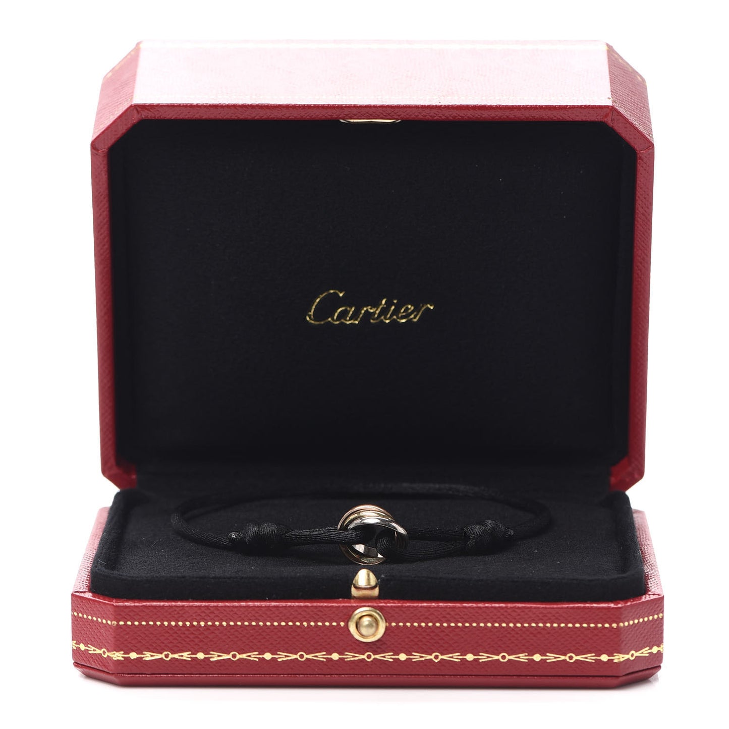 18K Pink Yellow White Gold Trinity Adjustable Cord Bracelet Black