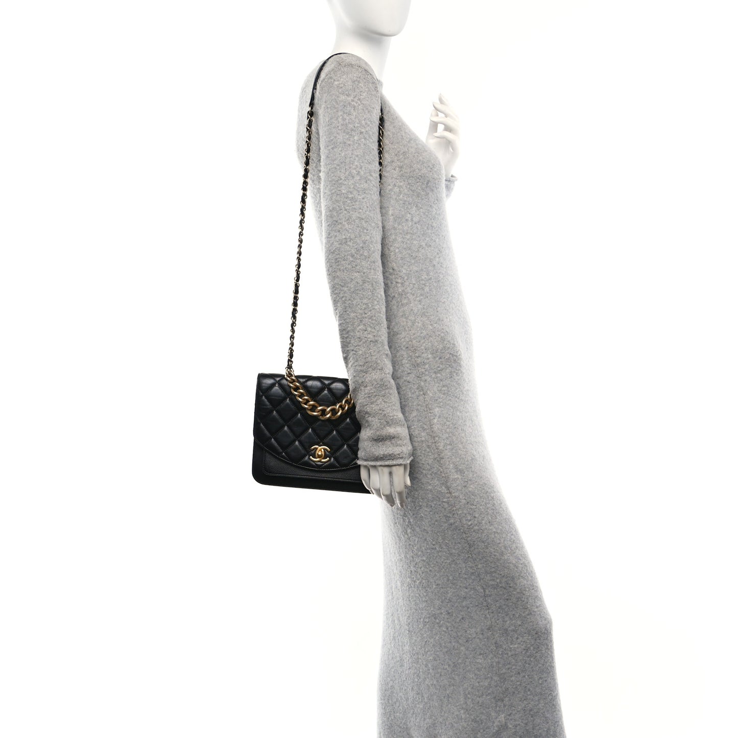 Calfskin Caviar Quilted Chain Handle Flap Black