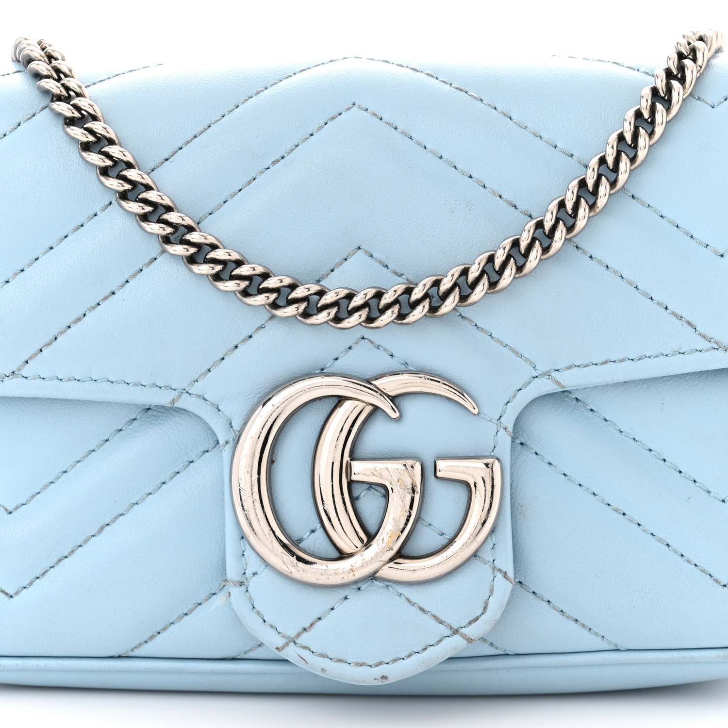 Gucci Calfskin Matelasse Super Mini GG Marmont Shoulder Bag Porcelain Light Blue 8 of 15
