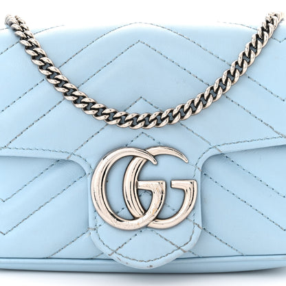 Gucci Calfskin Matelasse Super Mini GG Marmont Shoulder Bag Porcelain Light Blue 8 of 15