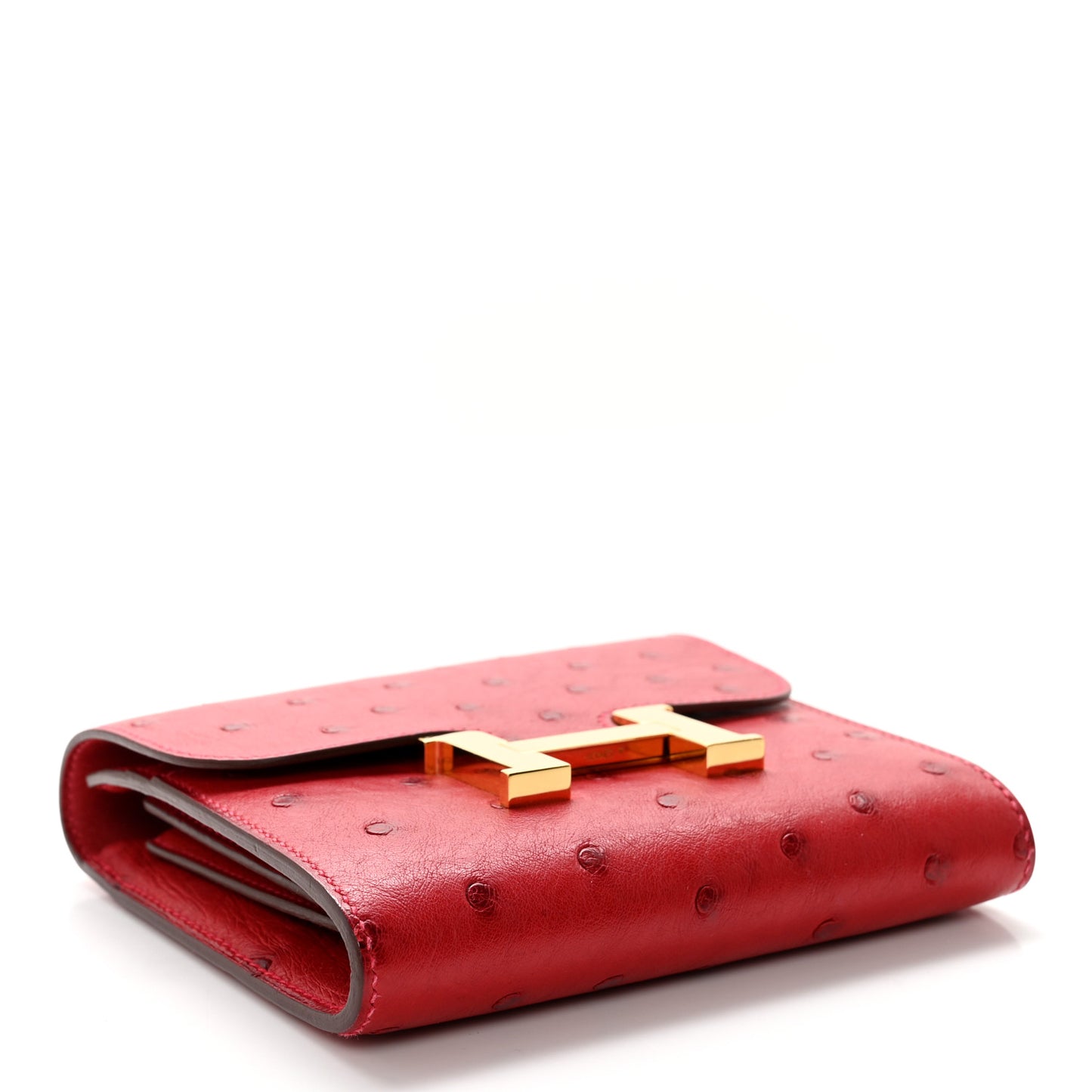 Ostrich Constance Short Wallet Rouge Vif