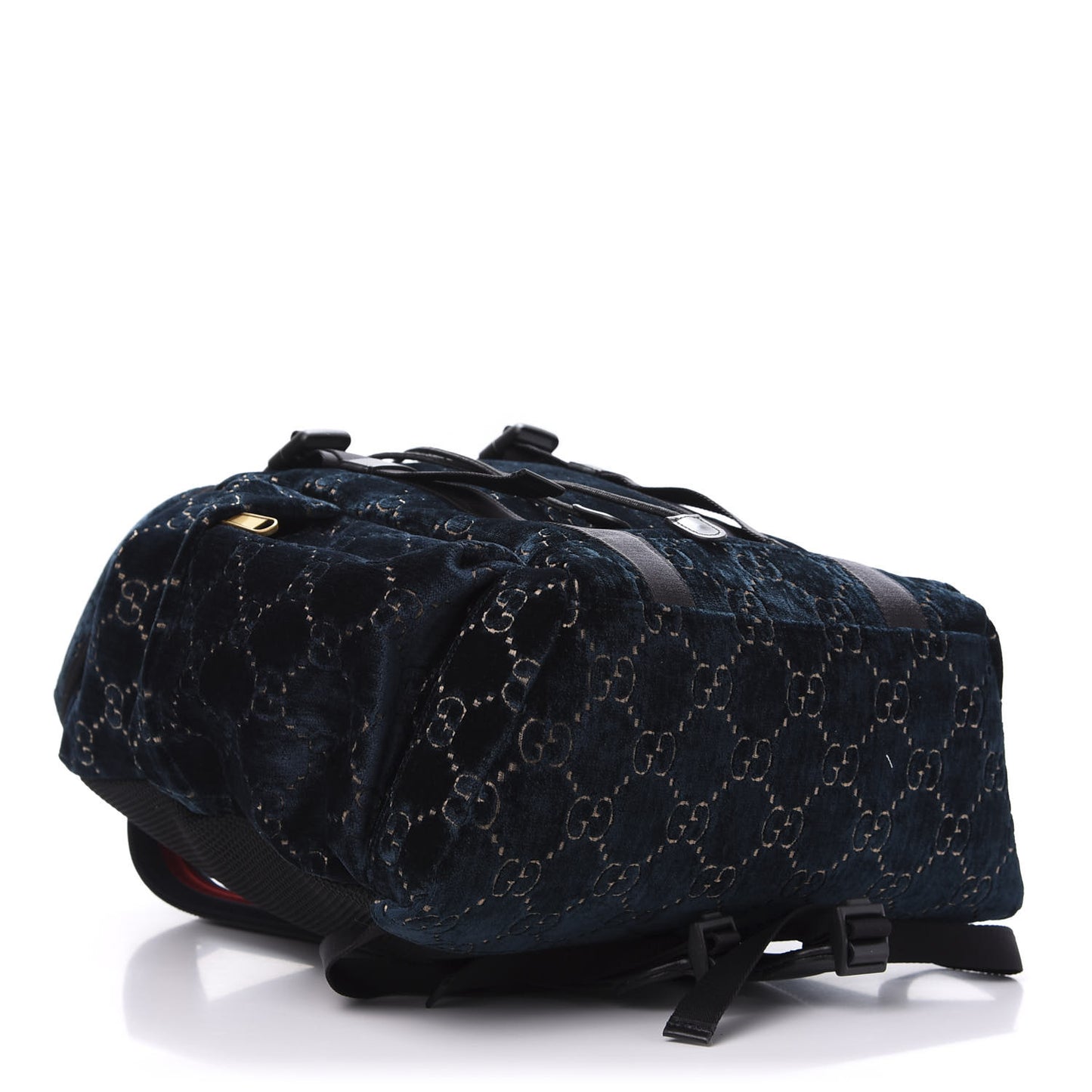 Velvet GG Monogram Web Medium Double Buckle Backpack Blue Beige Black