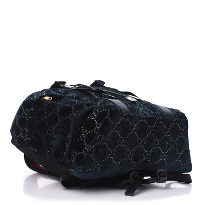 Gucci Velvet GG Monogram Web Medium Double Buckle Backpack Blue Beige Black 3 of 10