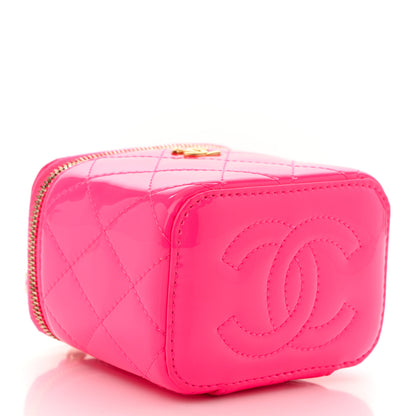 Chanel Patent Quilted Pearl Crush Mini Vanity Case With Chain Neon Pink 4 of 11