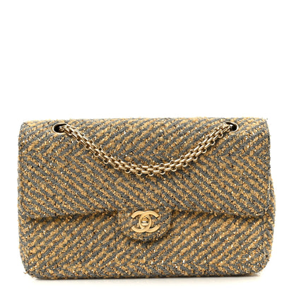 Chanel Metallic Tweed Quilted Medium Single Flap Beige Grey Gold 1 of 12