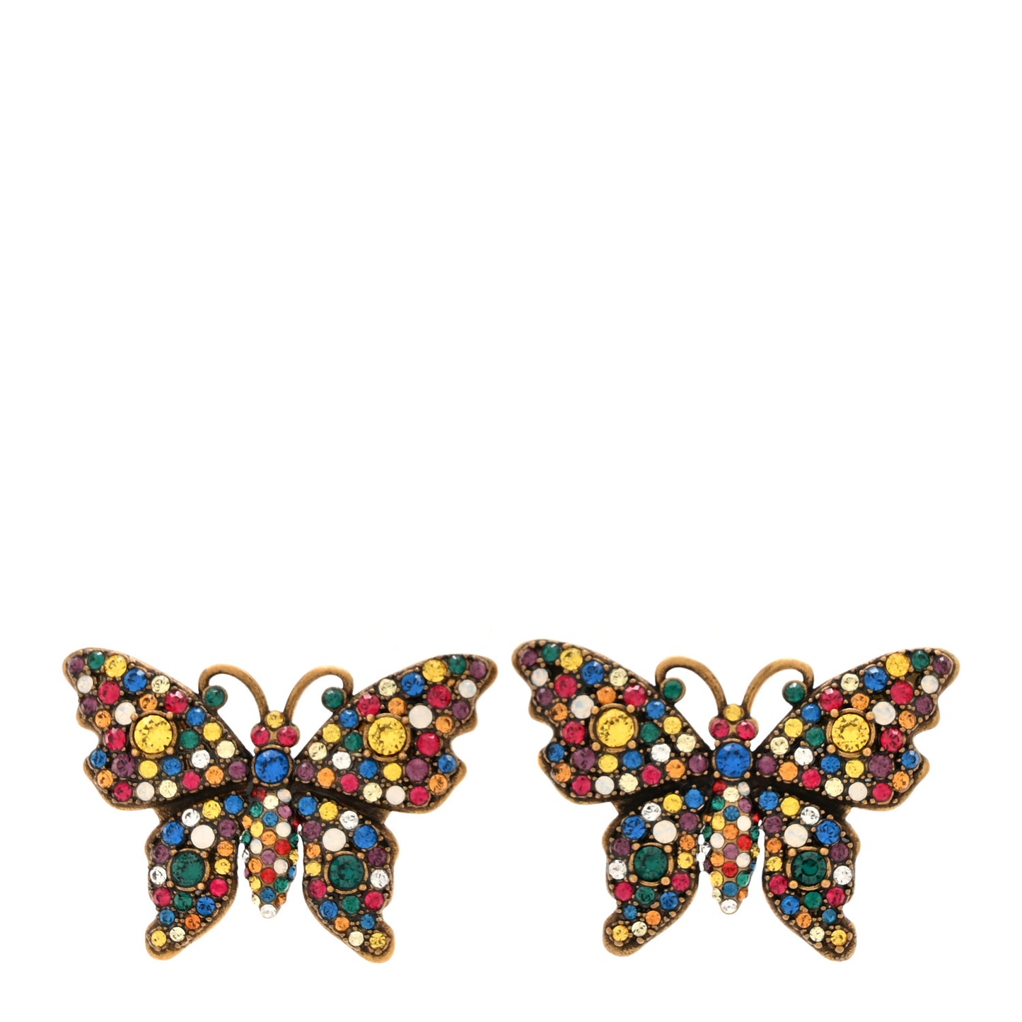 Metal Crystal Butterfly Stud Earrings Aged Gold Multicolor