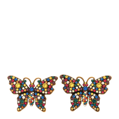 Gucci Metal Crystal Butterfly Stud Earrings Aged Gold Multicolor 1 of 4