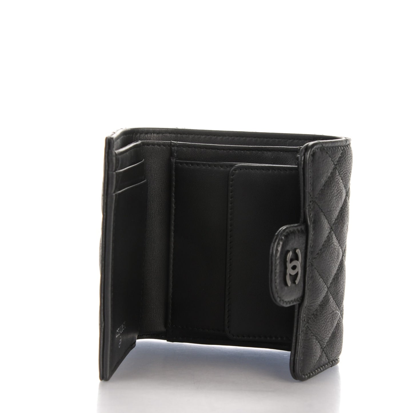 Calfskin Quilted Compact Flap Wallet So Black