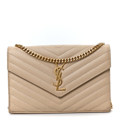 Saint Laurent Grain De Poudre Matelasse Chevron Monogram Chain Wallet Dark Beige 1 of 10