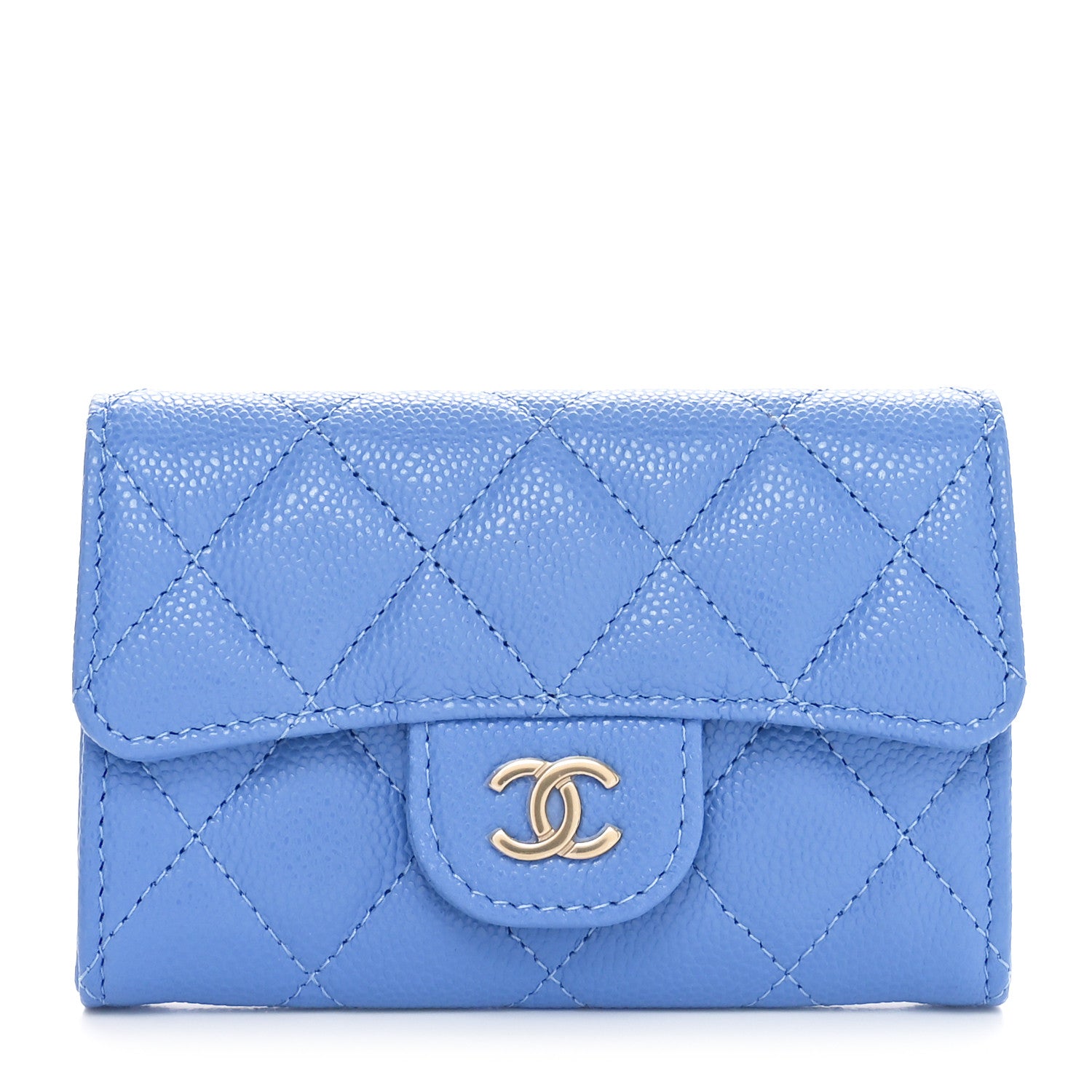 Chanel Caviar Quilted Flap Card Holder Wallet Blue 1 of 12