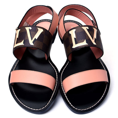 Louis Vuitton Calfskin Damier Ebene Passenger Flat Sandals 37.5 Venus Pink 5 of 10