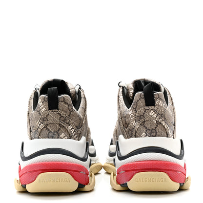 Balenciaga X GUCCI GG Supreme Monogram Allover Logo Womens Triple S Sneakers 37 Beige Ebony Mystic White 5 of 10
