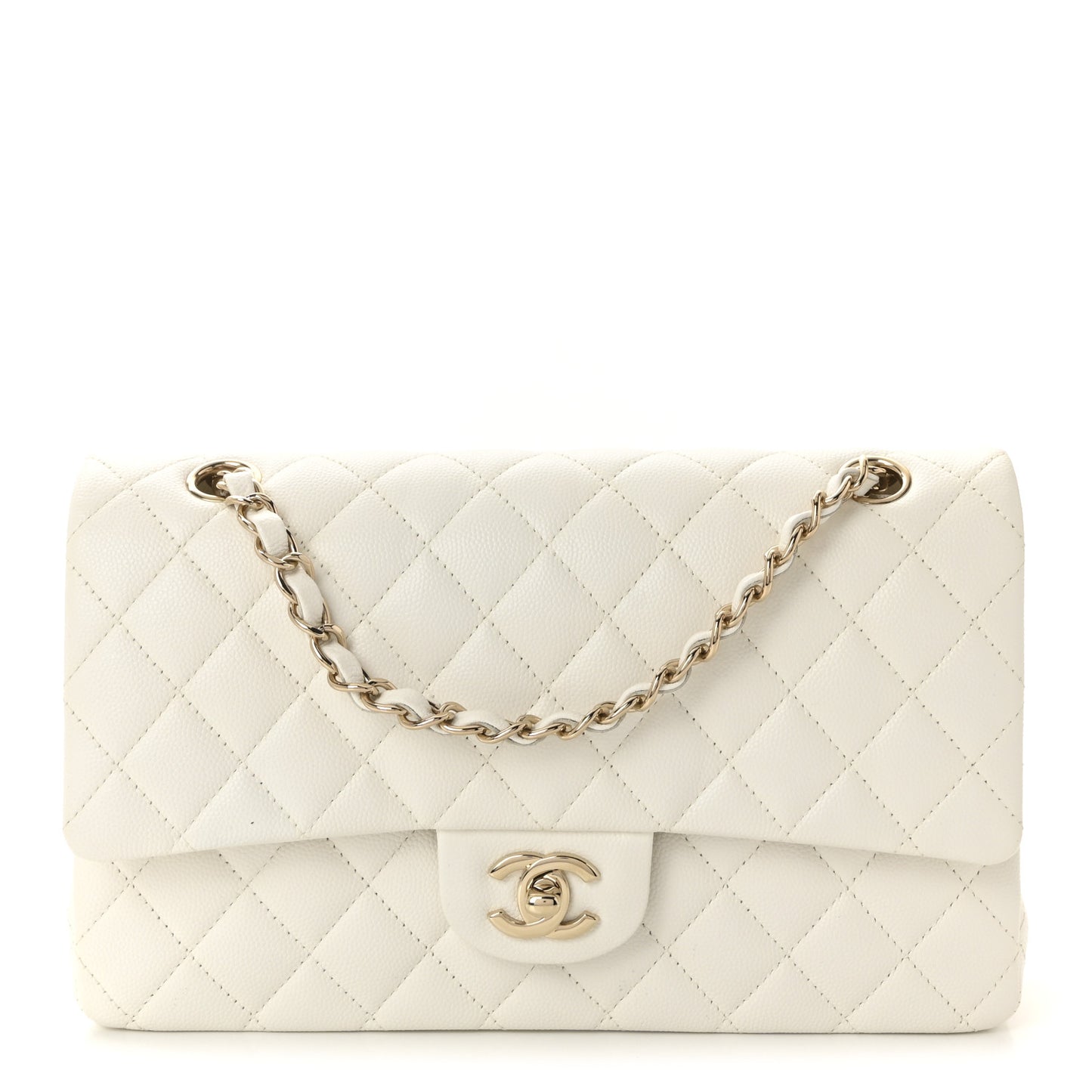 Caviar Quilted Medium Double Flap White