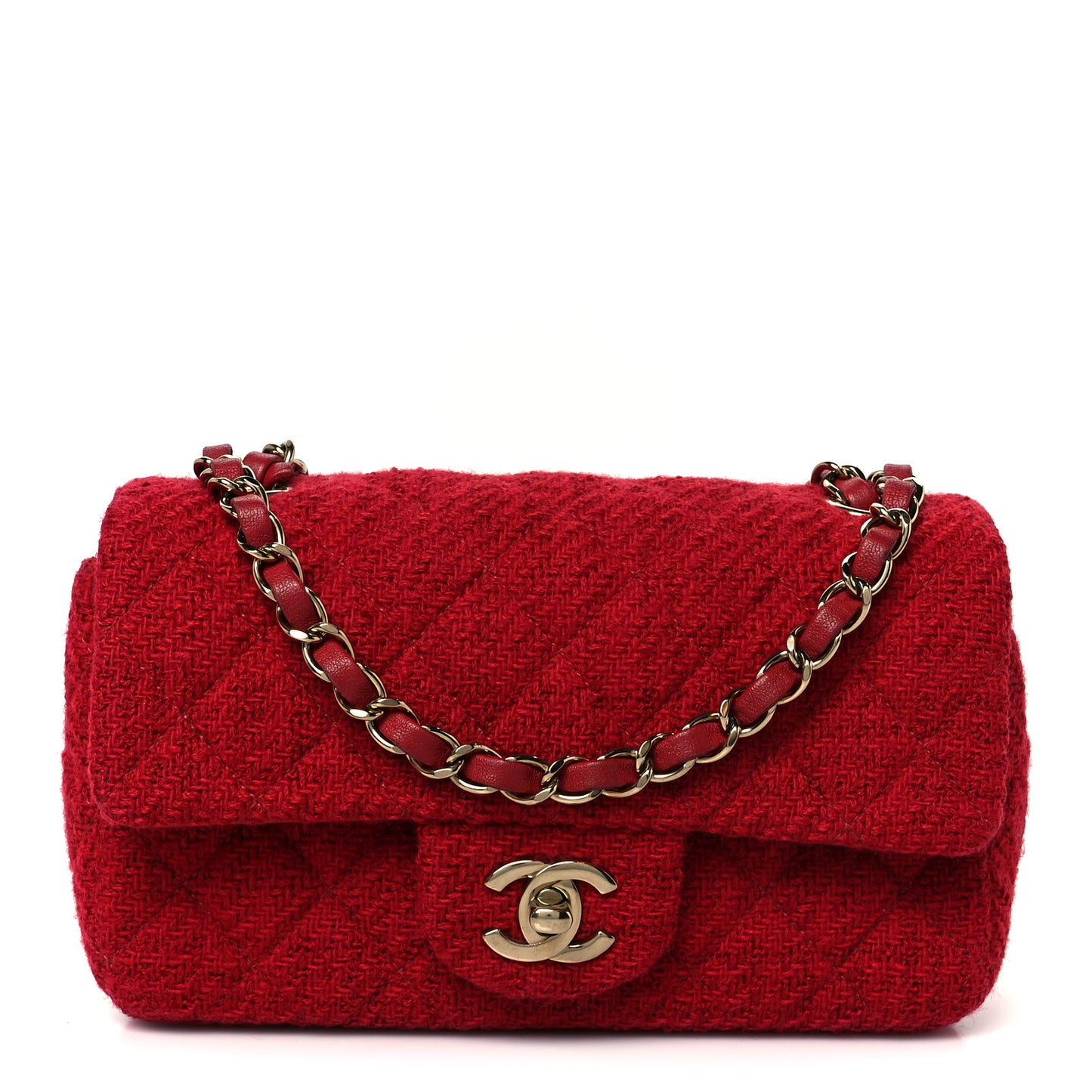 Tweed Quilted Mini Rectangular Flap Red
